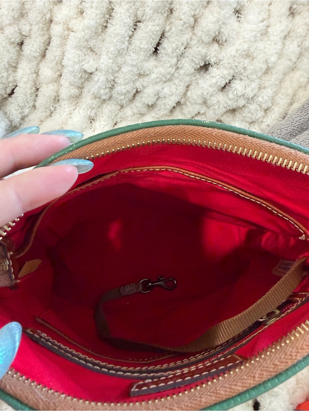 Dooney & Bourke Emerald Green Pebbled Leather Shoulder Bag with Brown Trim - Picture 10 of 10